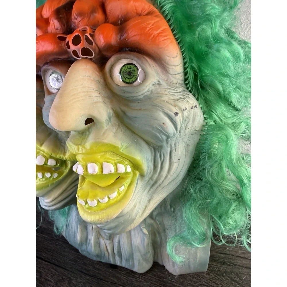 Vintage Fun World Mask #9223 Two Face Green Eyes Hair. 80s Costumes.